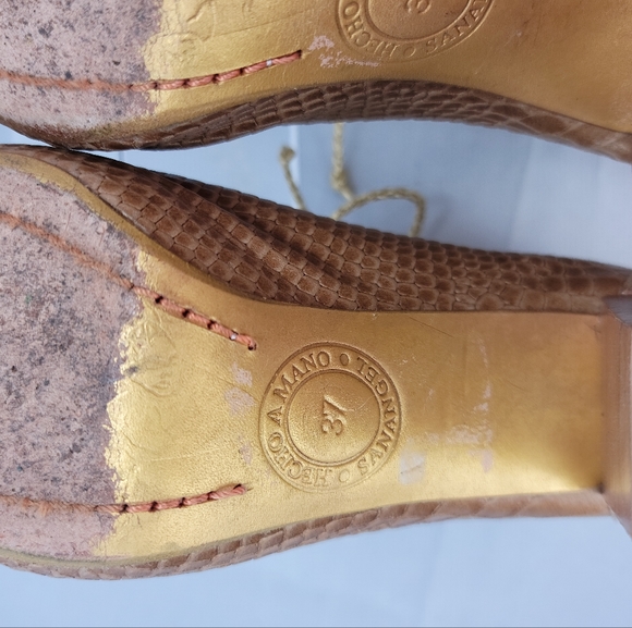 Lace Up Peep Toe Block Heel Leather Sandals Shoes Size 7 - Picture 10 of 13